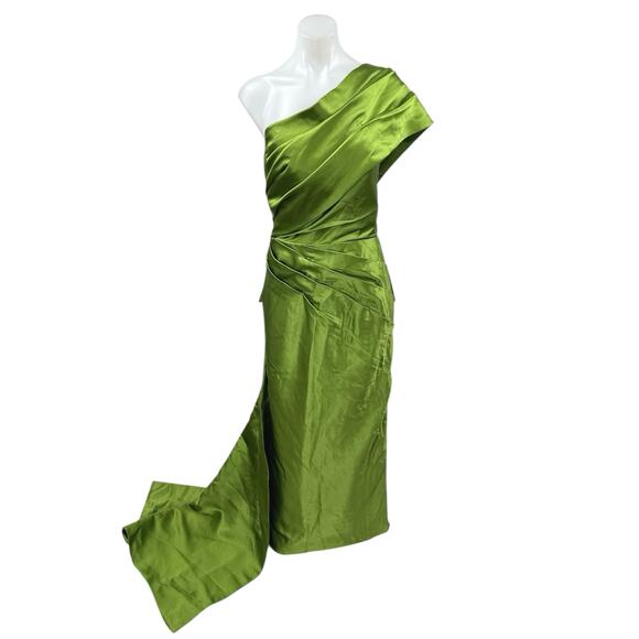 NEW TS Couture Green Silk Satin One Shoulder Gown Evening Maxi Dress Sz One Size - Picture 1 of 5